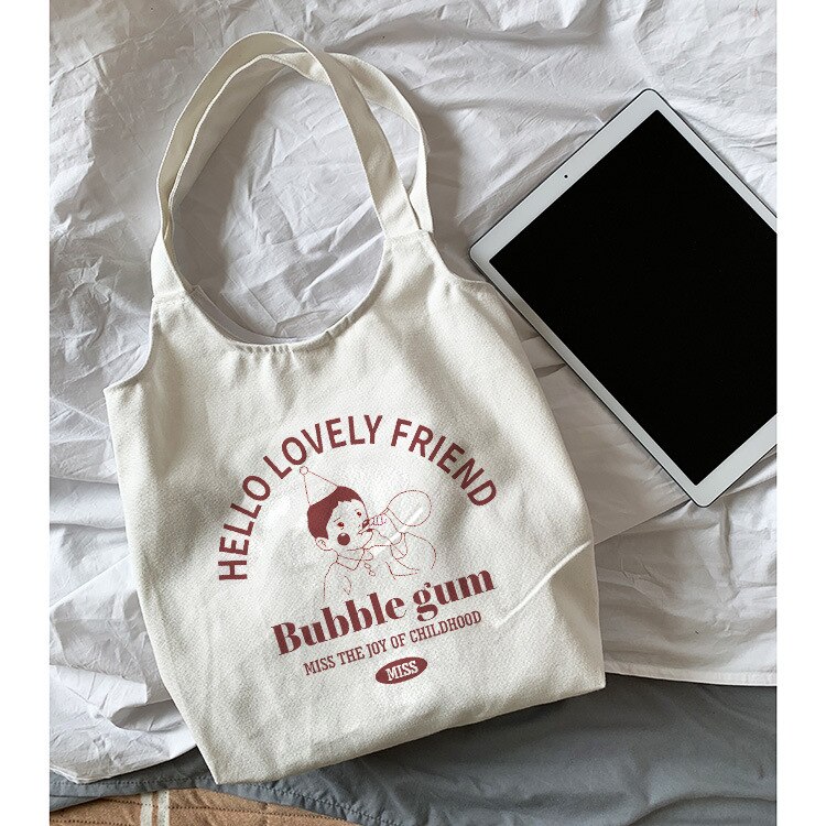 Bolso grande de hombro de lona para mujer, bolsa de compras femenina de tela de algodón con estampado de frutas, bolso de playa reutilizable Ins: 5