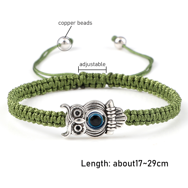 Pulsera ajustable de ojo de la suerte para hombre y mujer, brazalete trenzado de cuerda de hilo rojo hecho a mano, amuleto de búho, joyería de la amistad