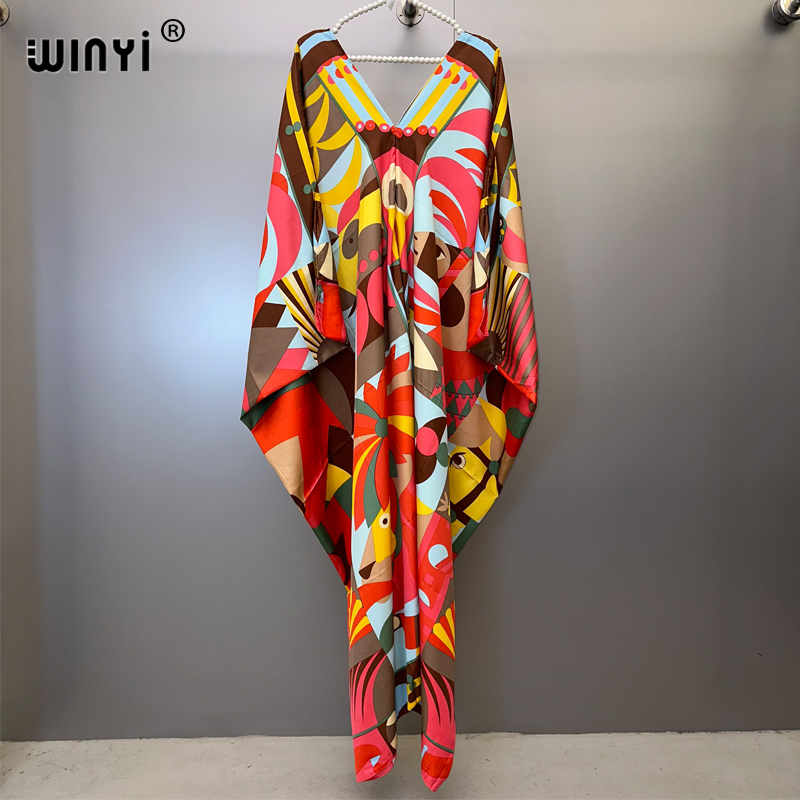 Winyi sommar kaftan kuwait kvinnor tryck strandklänning abaya dubai lyxig abaya muslimsk kvinna dubai aftonklänning: Default Title