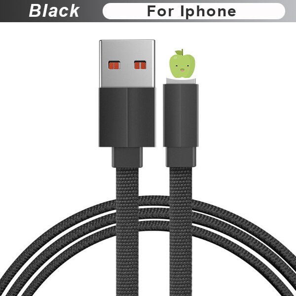 FBYEG Micro USB Kabel 20 CM/1 M/2 M/3 M Snelle Opladen Data Sync Platte USB Opladen Voor iPhone X XS MAX XR 8 7 6s Plus 5: 8 pin Black / 0.25m