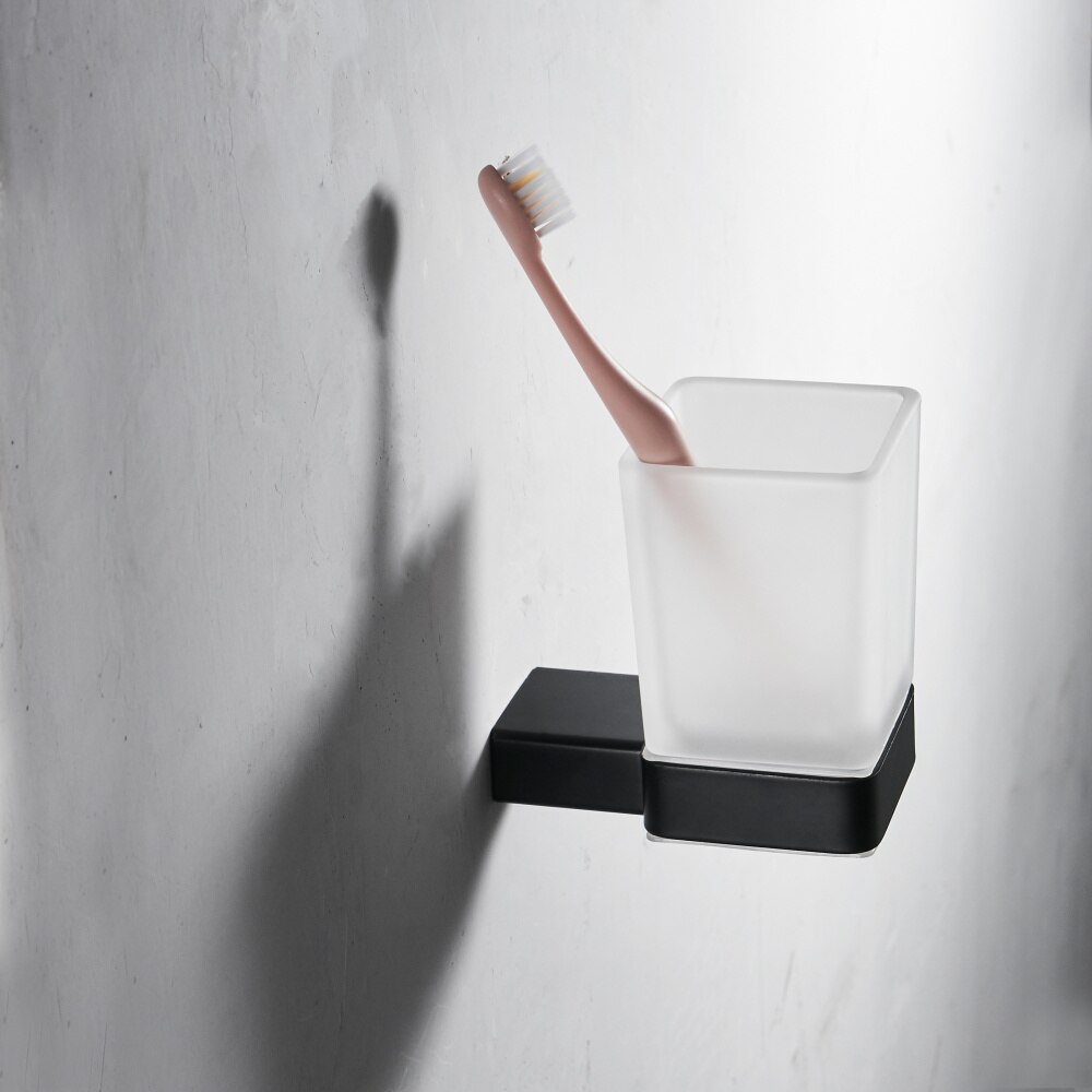 Matte Black Bath Hardware Sets Towel Rack Corner Shelf Paper Holder Towel Bar Stainless Steel Bathroom Hardware set: Cup holder