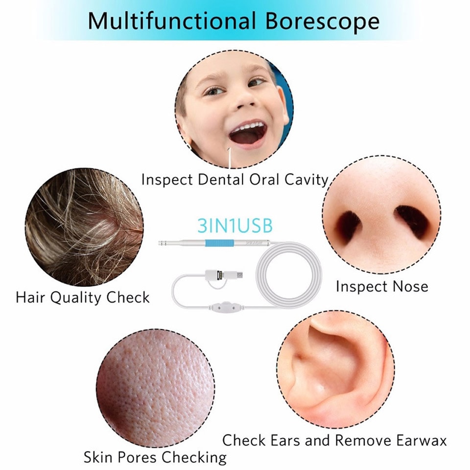 Endoscopio USB para limpieza de oídos, cuchara Visual para los oídos, 5,5mm, 0.3MP, Mini cámara, Android, PC, otoscopio, boroscopio, herramienta para el cuidado de la salud