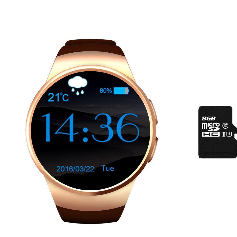 Chronomètre KW18 + horloge montre intelligente Android Tracker santé MTK2502c Bluetooth Notification prise en charge SIM TF carte pour Samsung Xiaomi: Gold with 8G