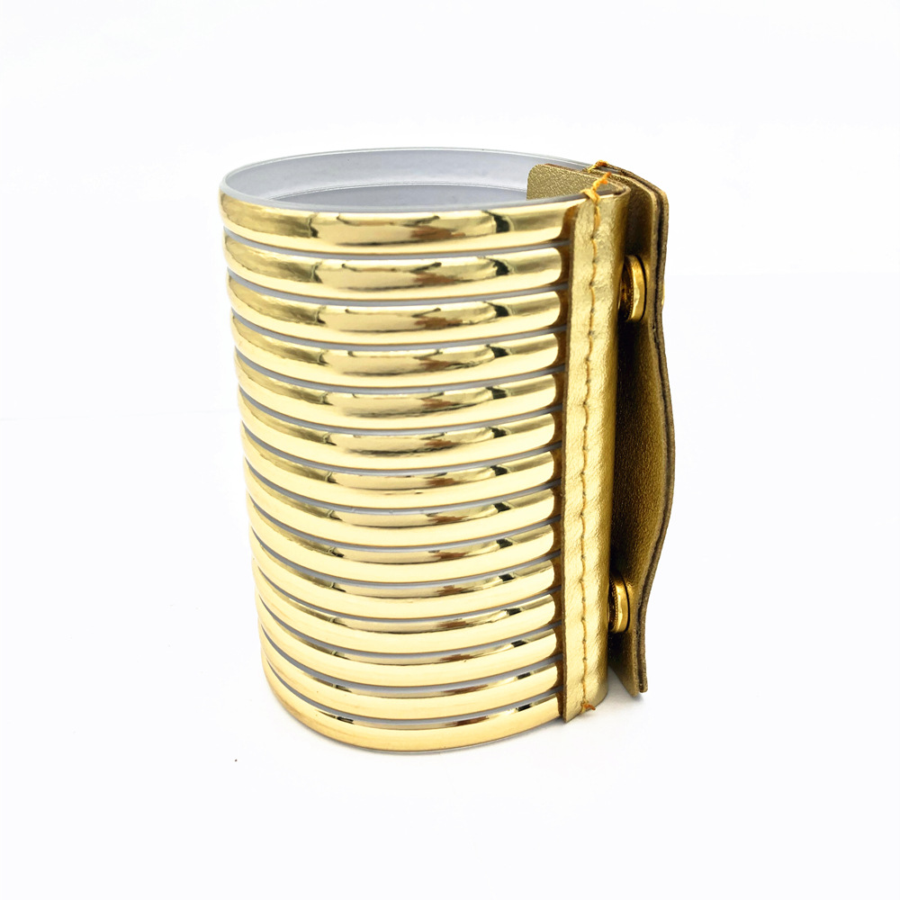 LZHLQ African Punk Style Stripe Bangle Women Metal Plated Wide Bangle Maxi Jewelry Bracelet: Gold smooth