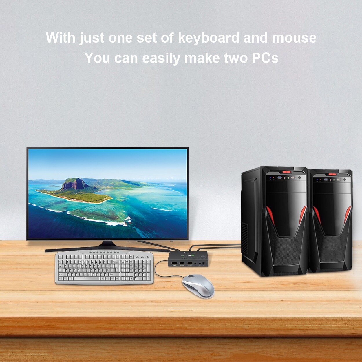 HDMI kvm Switch AM-KVM201-CM 2-in-1 HDMI/USB KVM Switch Support HD 2K*4K 2 Hosts Share 1 Monitor/Keyboard&amp; Mouse Set