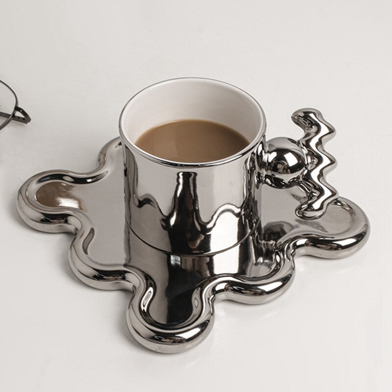 210Ml Ceramic Memphis Medieval Coffee Cup Couple Mug Frosted Ceramic Cup Coaster Box Set