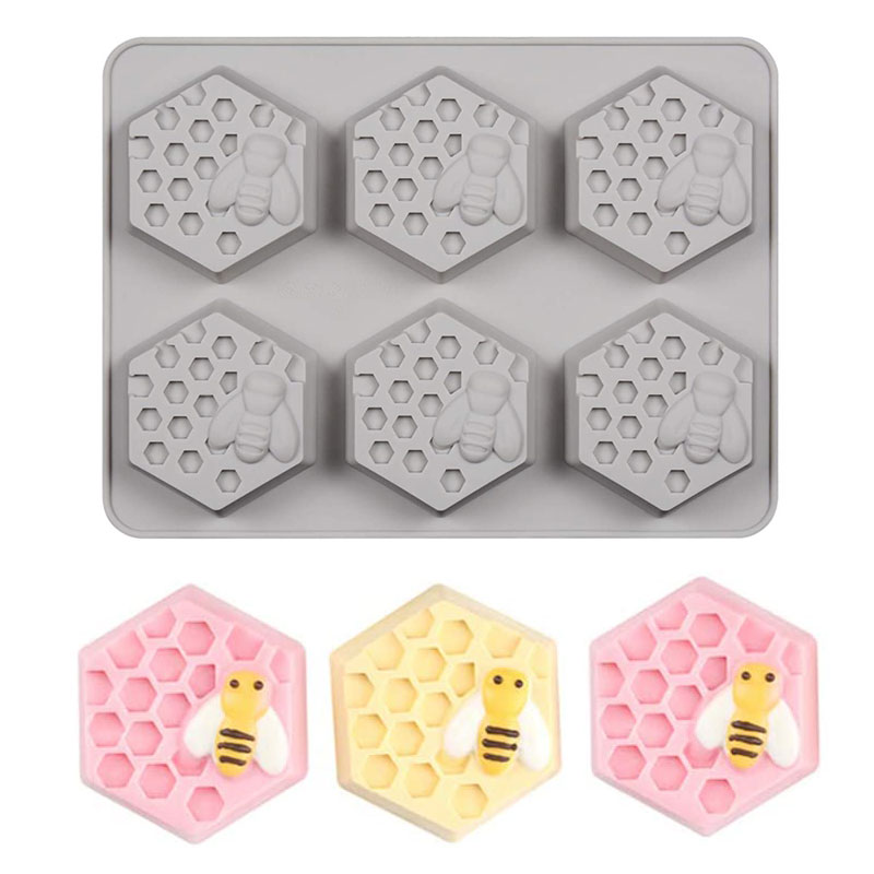 Moldes de jabón de abeja de 2/6 cavidades, 3D, hexágono, panal de abeja, moldes para Tartas, sartén para postre de colmena, dulces, galletas, magdalenas, moldes para hornear