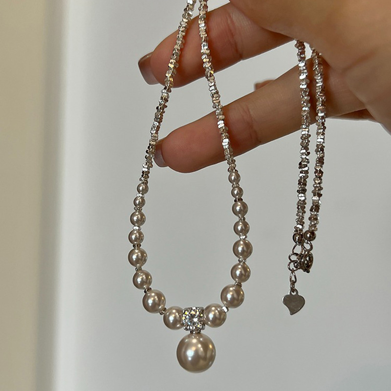 Foxanry 1 Stuk Zilveren Kleur Parel Kralen Ketting Voor Vrouwen Creatieve Elegante Sexy Mode Sleutelbeen Ketting Sieraden Accessoires