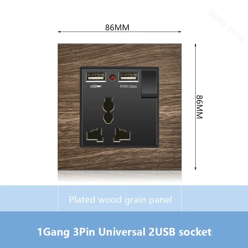 Universal 18W Type-C Plug Quick Charging Dual 3-pin Power Socket 220V,Wall electrical Socket with DC 5V 3.1A Type-c USB Charger