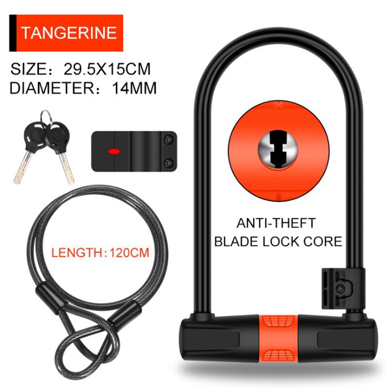 Bicycle U-Lock with Cable,Alloy Steel Cable Lock and Cable, U-Lock, Bicycle Battery Car, Motorcycle Car Lock, Anti-Theft Lock, A