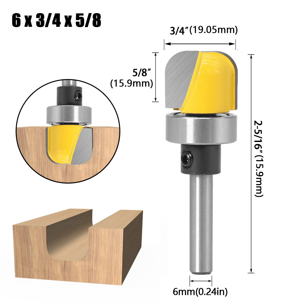 1/4"&amp; 6mm Shank Pattern Bit Flush Trim Bit Straight Bit with Bearing Hinge Mortising Router Bit Wood Trimmer Cutter: Cove Box6X19.05