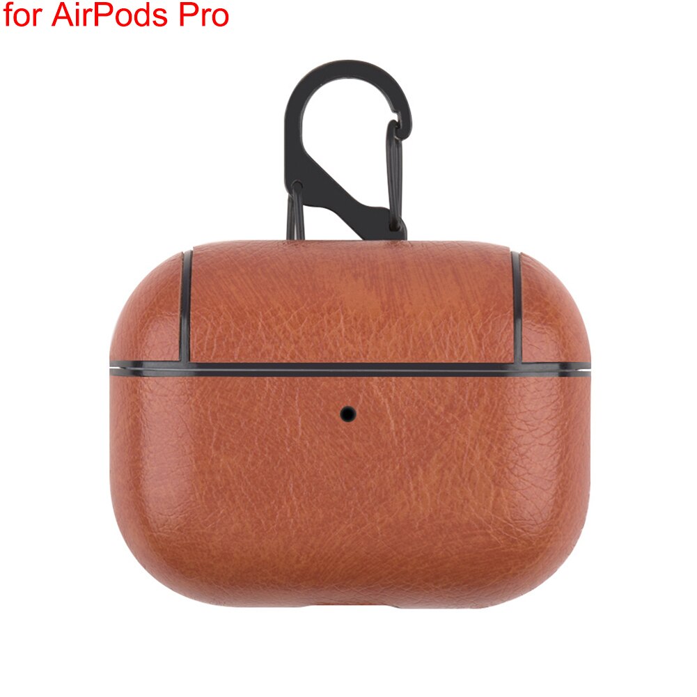 Bluetooth Kopfhörer Leder Fall Für Apple AirPods 1 2 Pro Stoff Anti-verloren Stoßfest Abdeckung PU Haut Für Luft schoten 3 Mit Haken: PU Light Brown