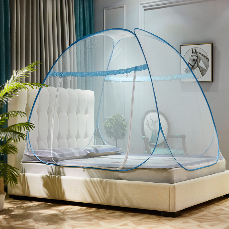 Modern Summer Mosquito Nets Breathable Mosquito Nets Free Installation Mosquito Nets Foldable Camping Supplier: Blue / Twin