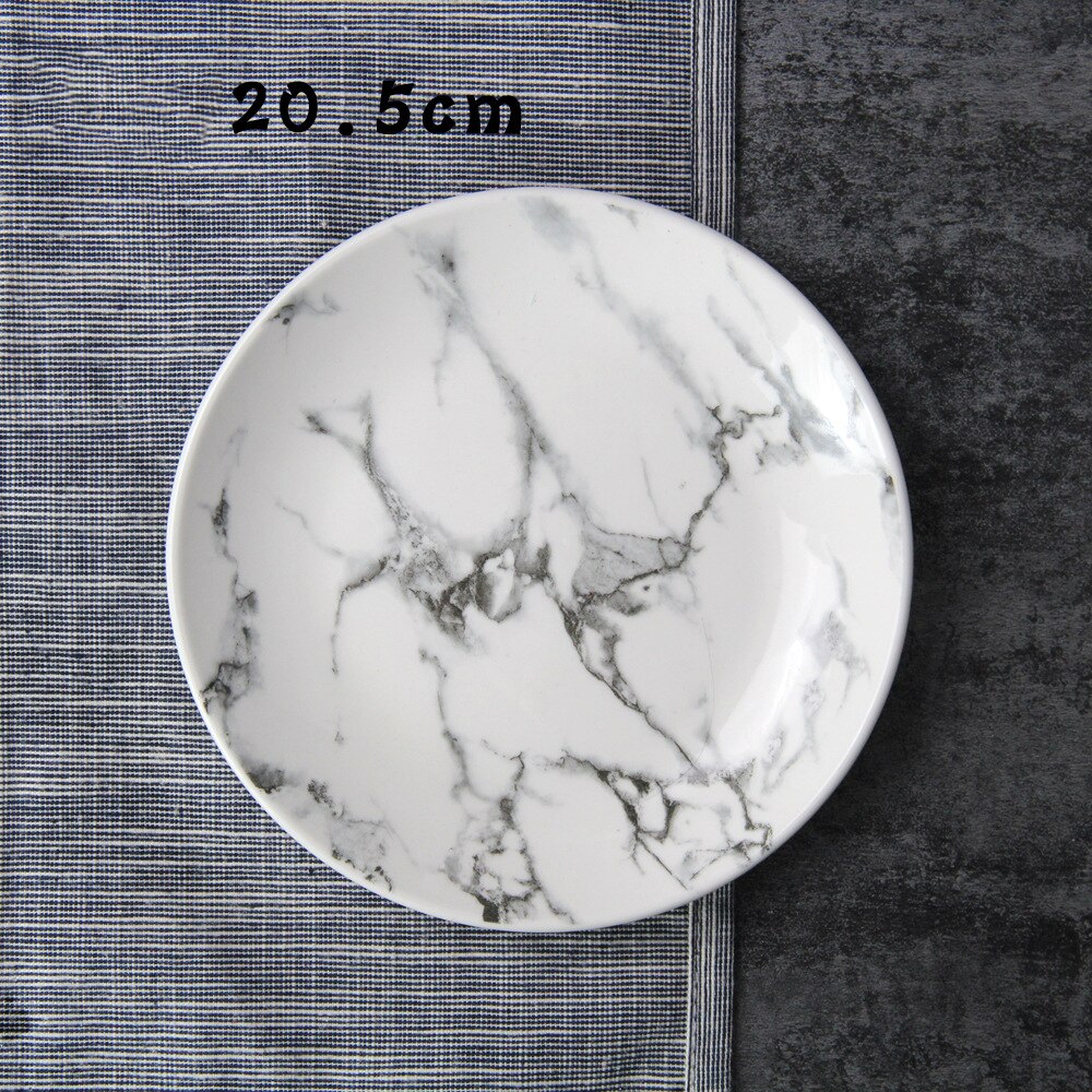 Ceramic Plate Round Dish Dinner Plate Food Tray Marble Grain Dish Christmas Plate Platos Dinnerware Cutlery 1pcs