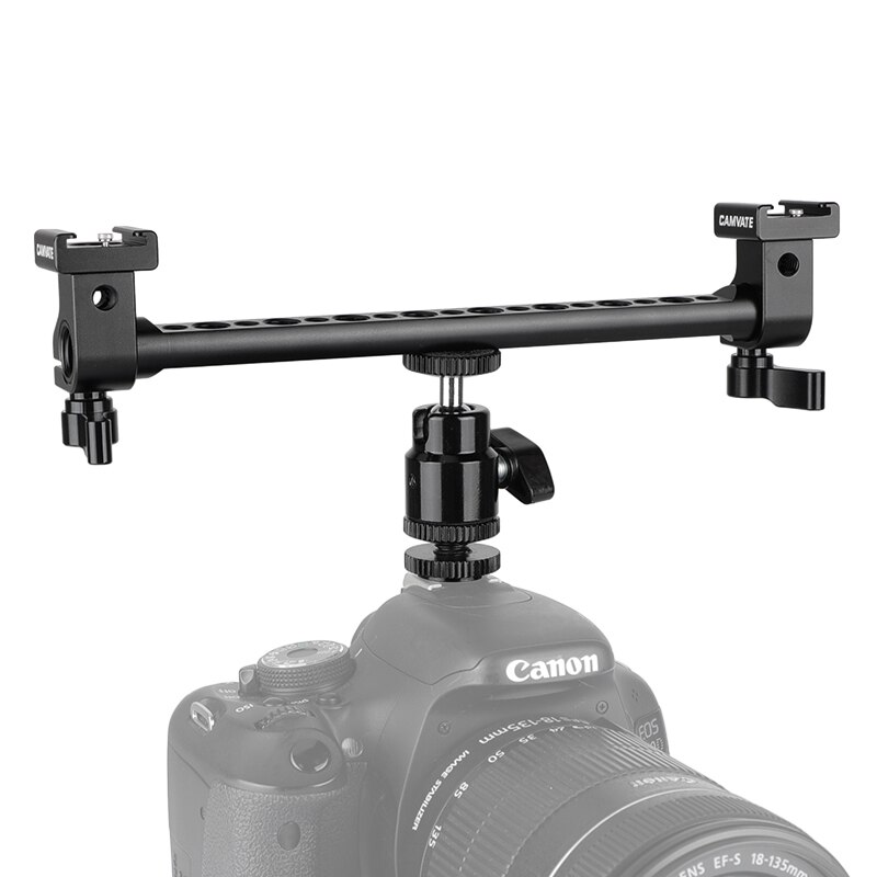 CAMVATE T-bar Bracket Arm With Double Cold Shoe Mounts Support &amp; Adjustable 1/4" Ball Head Holder For Mic / Monitor / Camera