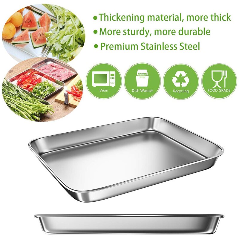 Baking Sheet Pans for Toaster Oven, Small Stainless Steel Cookie Sheets Metal Bakeware Pan, Sturdy & Heavy Rectangle Tray , 3 Pi