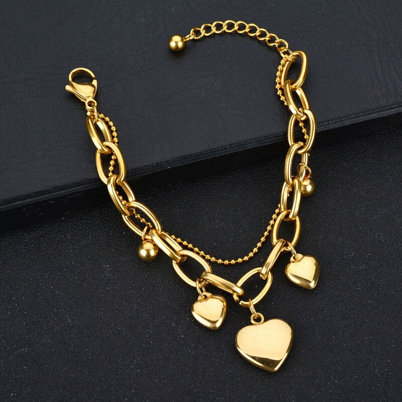 Top Gold Chain Heart Charm Bracelets Trendy Pendant Multilayer Bangles Wedding Birthday