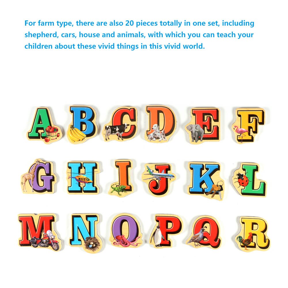 Houten Engels Alfabet Boerderij Puzzel Speelgoed Diy Magnetische Letters Puzzel Koelkast Stickers Baby Intelligente Vroege Onderwijs Ontwikkelen Speelgoed