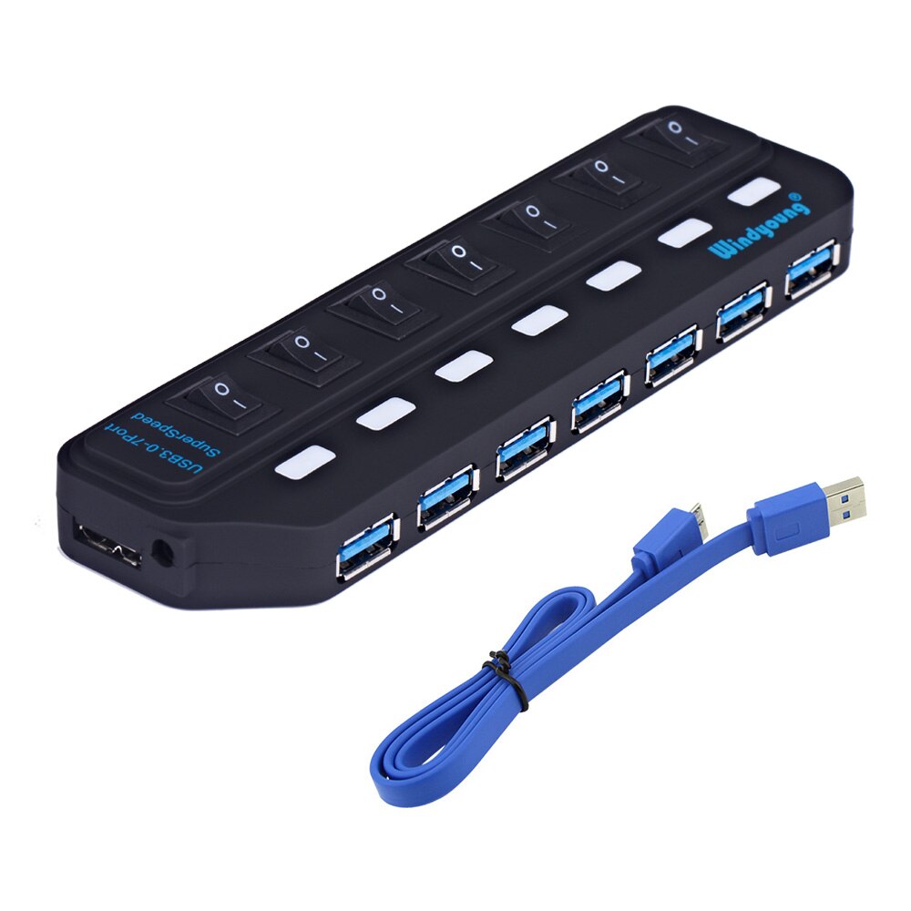 Windyoung USB3.0 HUB 7 Port with Power Charging and Switch Multiple USB Power Adapter LED ON/OFF Switch Splitter for PC Laptop: 7 Ports
