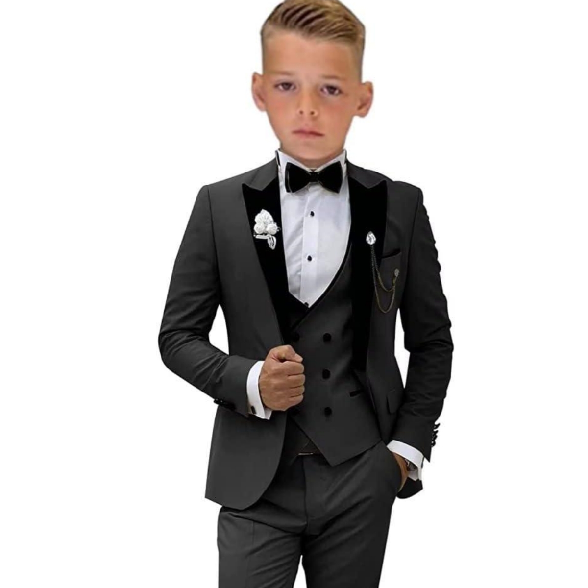 Ensemble de smoking bordeaux pour garçon, tenue pour mariage, blazer et pantalon en glaçage, tenue pour shooting photo pour enfants, ensemble de 3 pièces