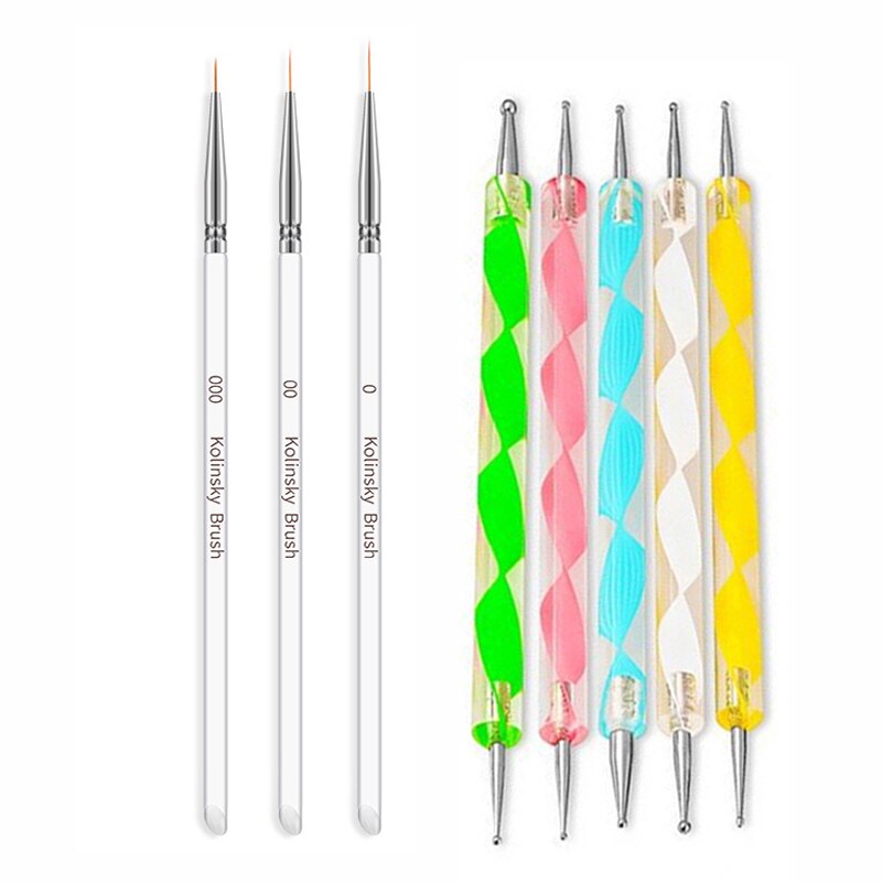 Juego de pinceles para uñas, pluma de doble punta, pincel para difuminado, pintura, Gel acrílico, herramienta de manicura artística: Verde militar