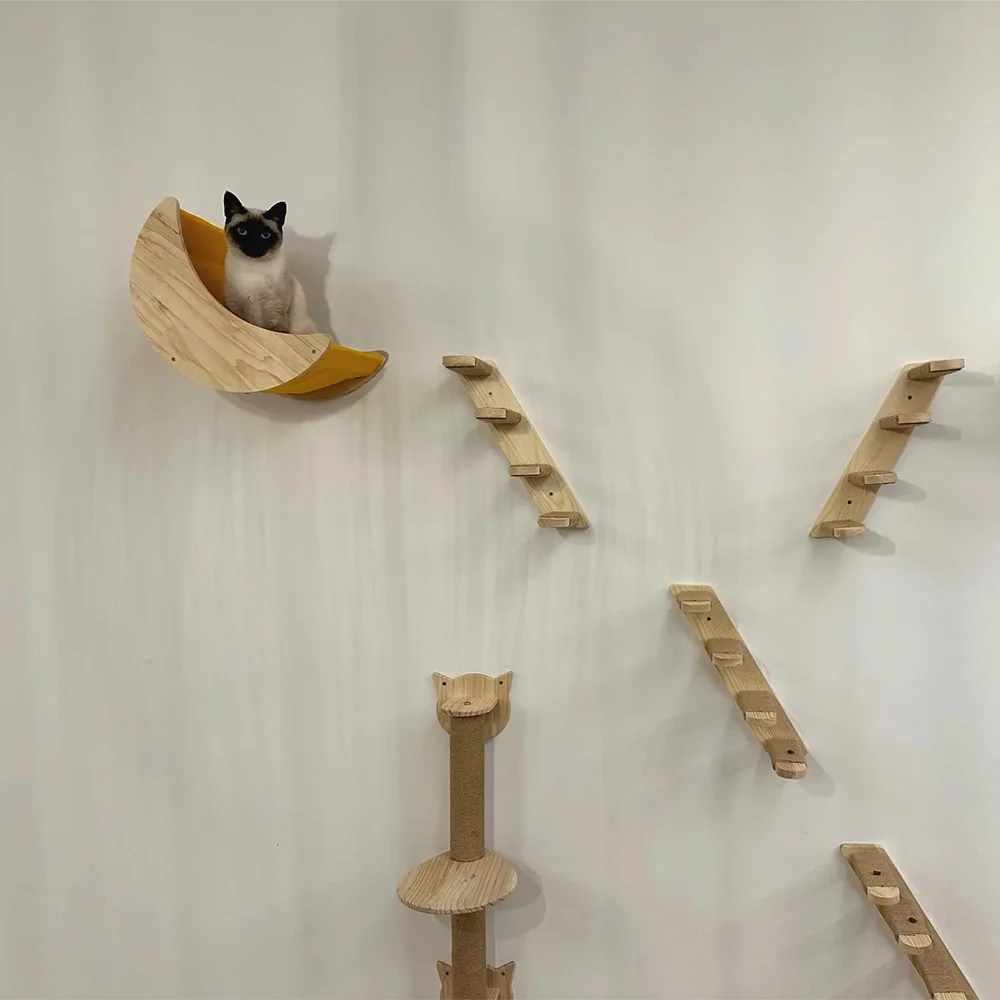 Cat Climbing Shelves Wall Mounted Cat Tree Sisal Scratching Post Cats Hammock House Jumping Platform Rope Ladder Pet Furniture