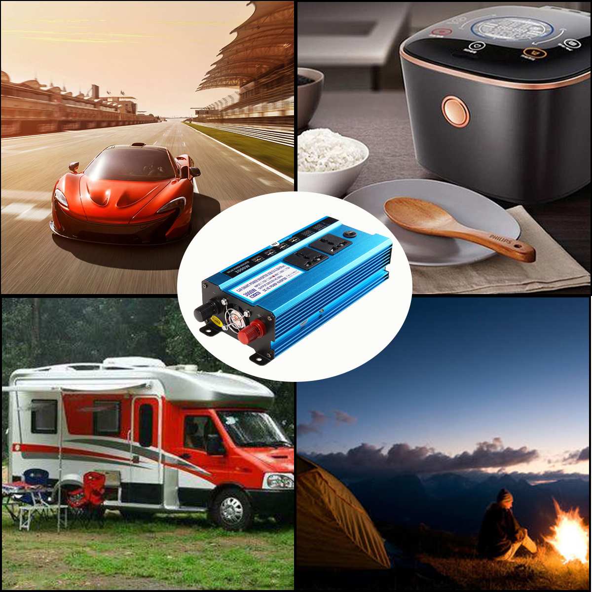 Inverter 12v 220v solenergi inverter 12v 24v 48v to 220v 3000w bil inverter spænding transformer converter 4 usb led display