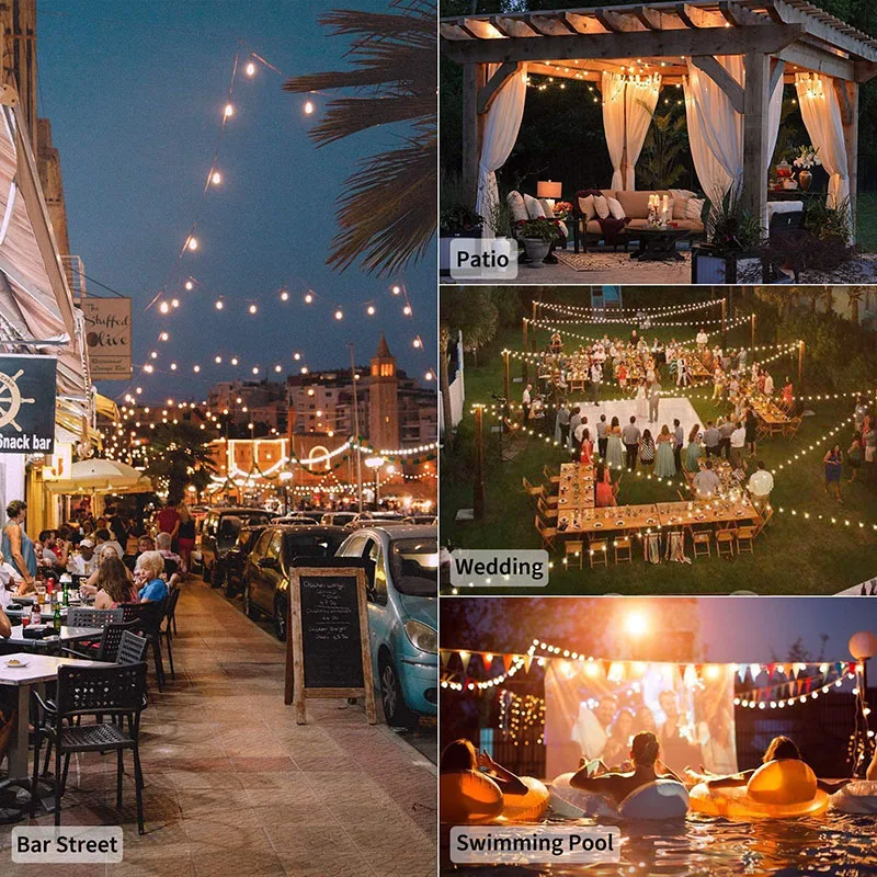 LED-Lichterketten, 21 Meter, G40-Kugellichter, für Höhle Außenbereich, Garten, Terrasse, wasserdicht, Dekoration, Solarstrom, Girlande, Hochzeitsbeleuchtung