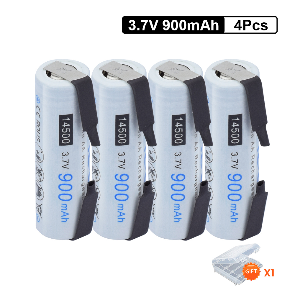 PALO 14500 Li-ion Rechargeable Batteries 3.7V AA Battery 14500 with welding tabs for Led Flashlight Headlamps Toys Top Head: black