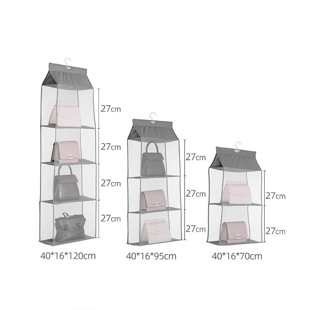 2/3/4 Compartments Handbag Organizer Hanging Storage Holder with Hook Foldable Dust Shield