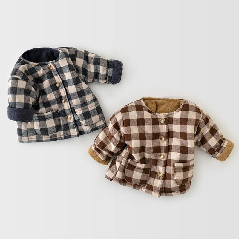 2020 nowe zimowe dziecięce ciepłe bawełniane kurtki dziewczęce ubrania dziecięce dziecięce kratki polarowe jednorzędowe płaszcze dla chłopców Outerwears