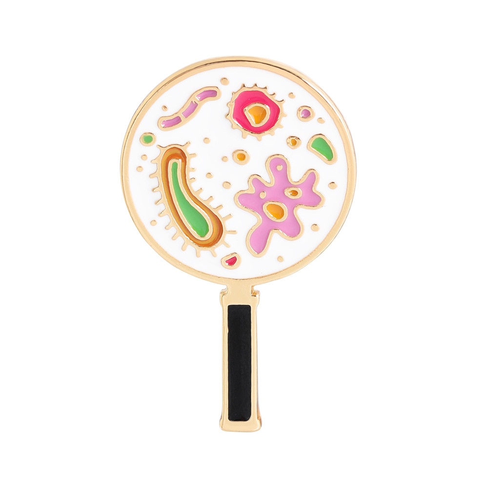 Color microbes bacteria alloy brooch under cartoon magnifying glass all-match denim clothes jewelry pin friend badg