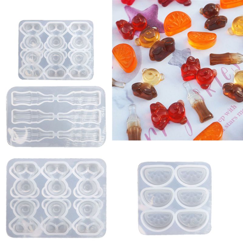 DIY Cute Gummy Molds Silicone Bear Orange Candy Chocolate Coke Drink Bottle Expory Resin Casting Pendant Mold Art Craft