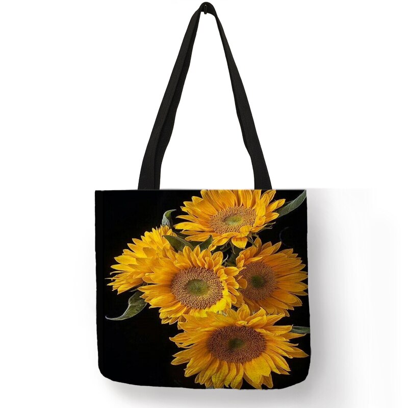 Opvouwbare Herbruikbare Boodschappentassen Voor Vrouwen Mooie Zonnebloem Print Linnen Tote Bag Student School Reizen Schoudertassen Pouch: 006