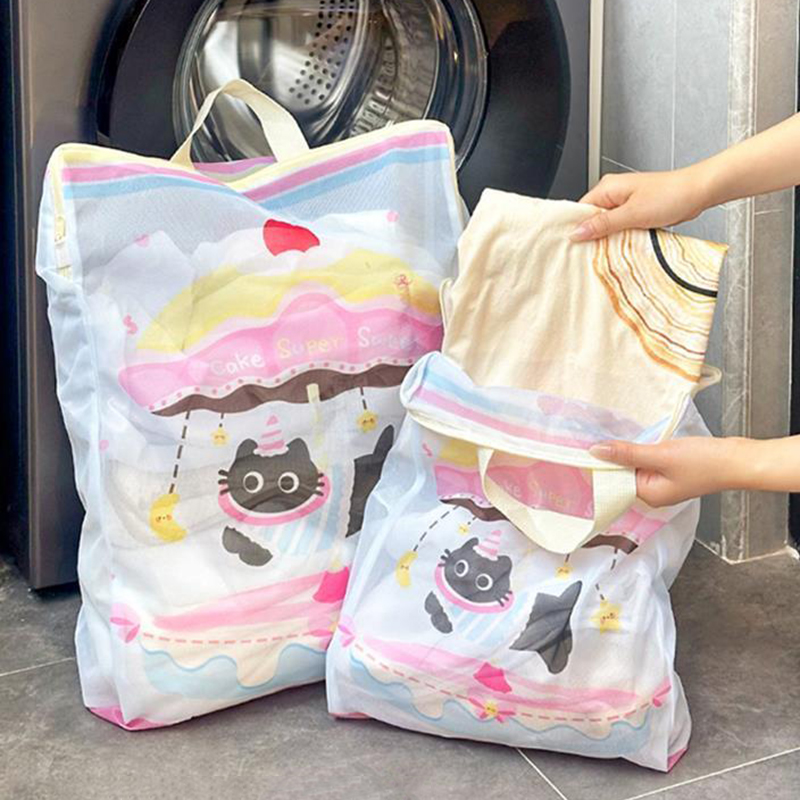 Cartoon Kat Waszak Waszakken met Rits Ondergoed Kleding Mesh Zakken Voor Thuis Wasmachines Leuke Waszak