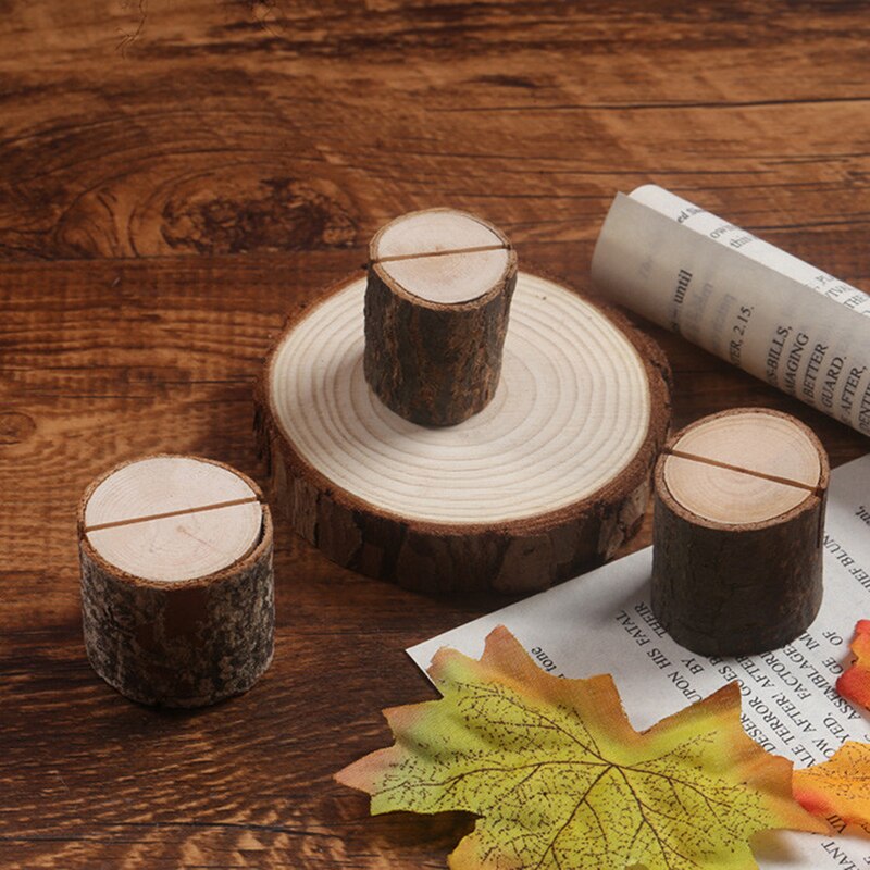 5PCS Wooden Bark Memo Holder Memo Stand Wedding Party Table Decor Natural Woode Pile Name Place Card Photo Holders