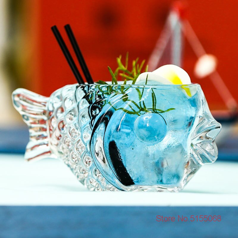 3d gjennomsiktig fisk form bar cocktail glass parti tykk tung deilig smoothies bolle kopp kald drikke tiki glass krus