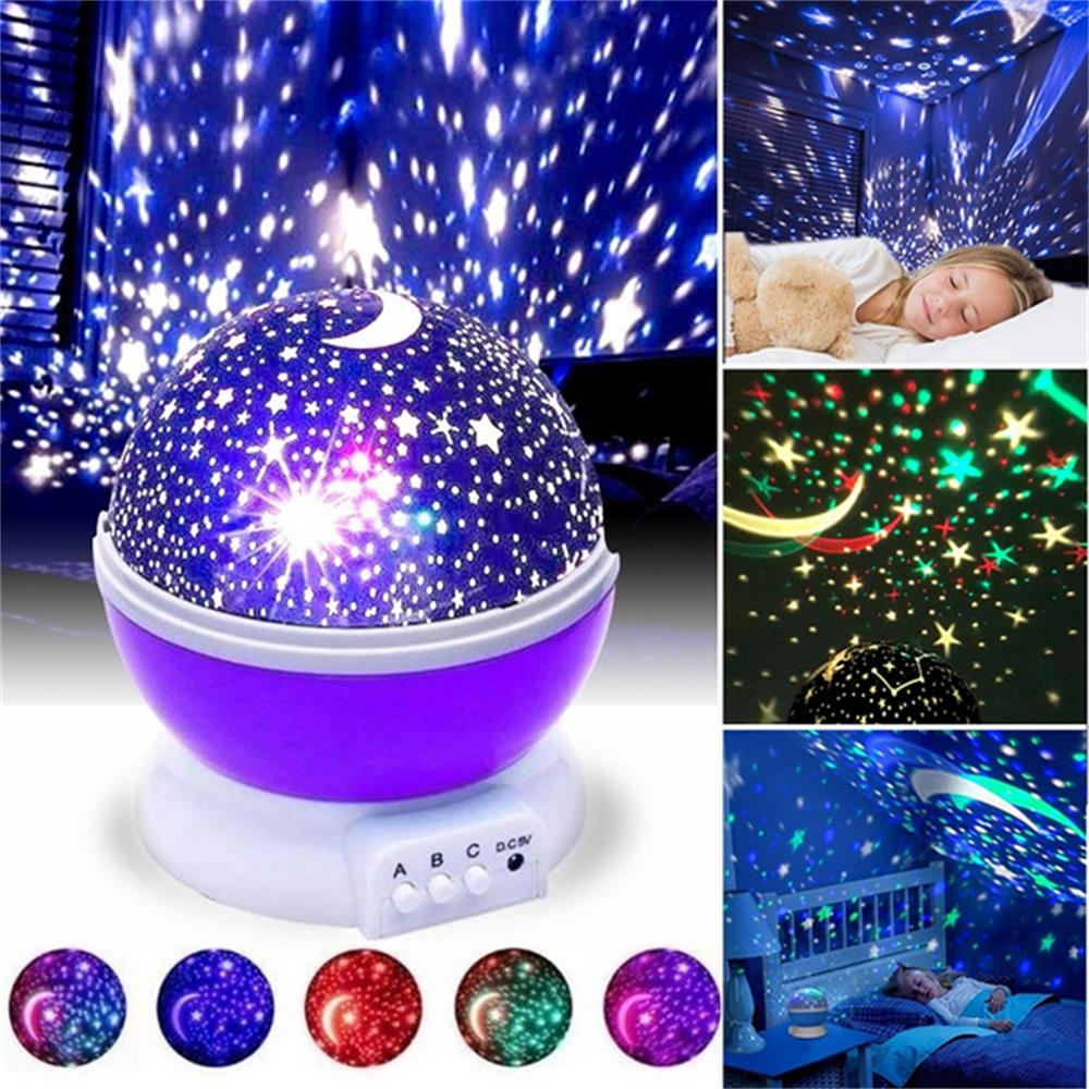 Sterrenhemel Led Projector Star Moon Nachtlampje Sky Roterende Batterij Operated Slaapkamer Nachtlampje Lamp Voor Kids Baby