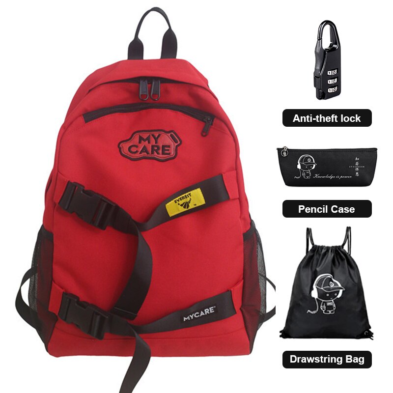 Stijl dubbele schouder vrouwelijke koreaanse junior middelbare school student schooltas oxford doek trend sport skateboard rugzak mannelijk: Rood