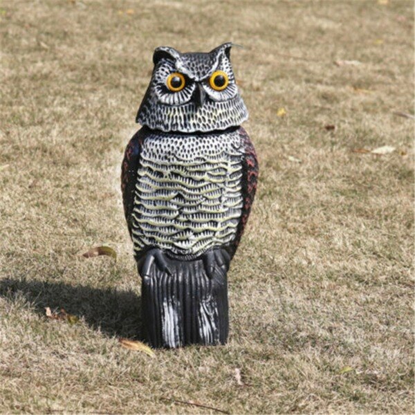 Realistic Bird Scarer Rotating Head Sound Owl Prowler Decoy Protection Repellent Pest Control Scarecrow Garden Yard Decoration