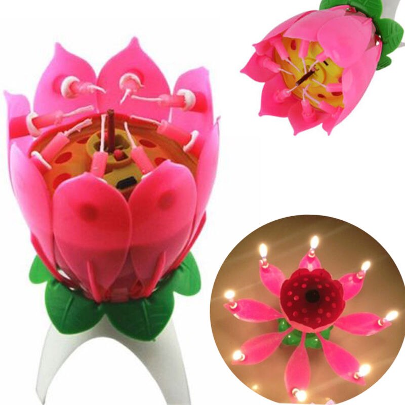 Musical Birthday Candle Romantic Musical Lotus Flower Happy Birthday Party Music Candle Lights Wedding Decor