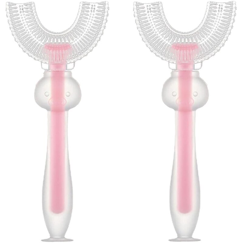 2 pezzi per bambini a forma di U spazzolino da denti in Silicone per la pulizia dei denti spazzole per denti a bocca intera 360 ° denti orali puliti per 6-12 anni