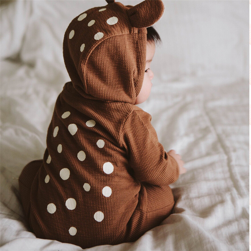 Baby Bruin 3D Herten Romper Katoen Herfst Sika Herten Lange Mouwen Meisje Jongen Kleding Leuke Winter Hooded Jumpsuit Baby