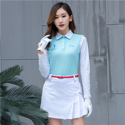 Women Long Sleeve Golf Shirt Ladies Slim Fit Training T Shirt Breathable Sport Clothing Korea Golf Apparel D1058: Sky Blue / XL