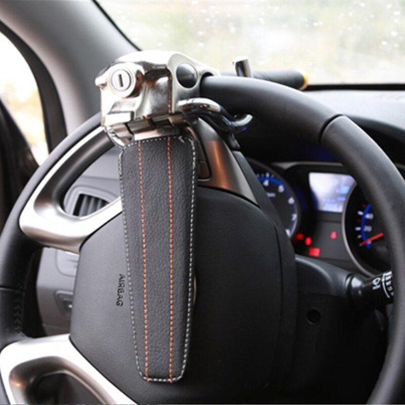 Bilstyring hvæselås auto multifunktionslegeret stål tyverisikring rat advarsel alarm luftlås med nøgler sikkerhedshammer