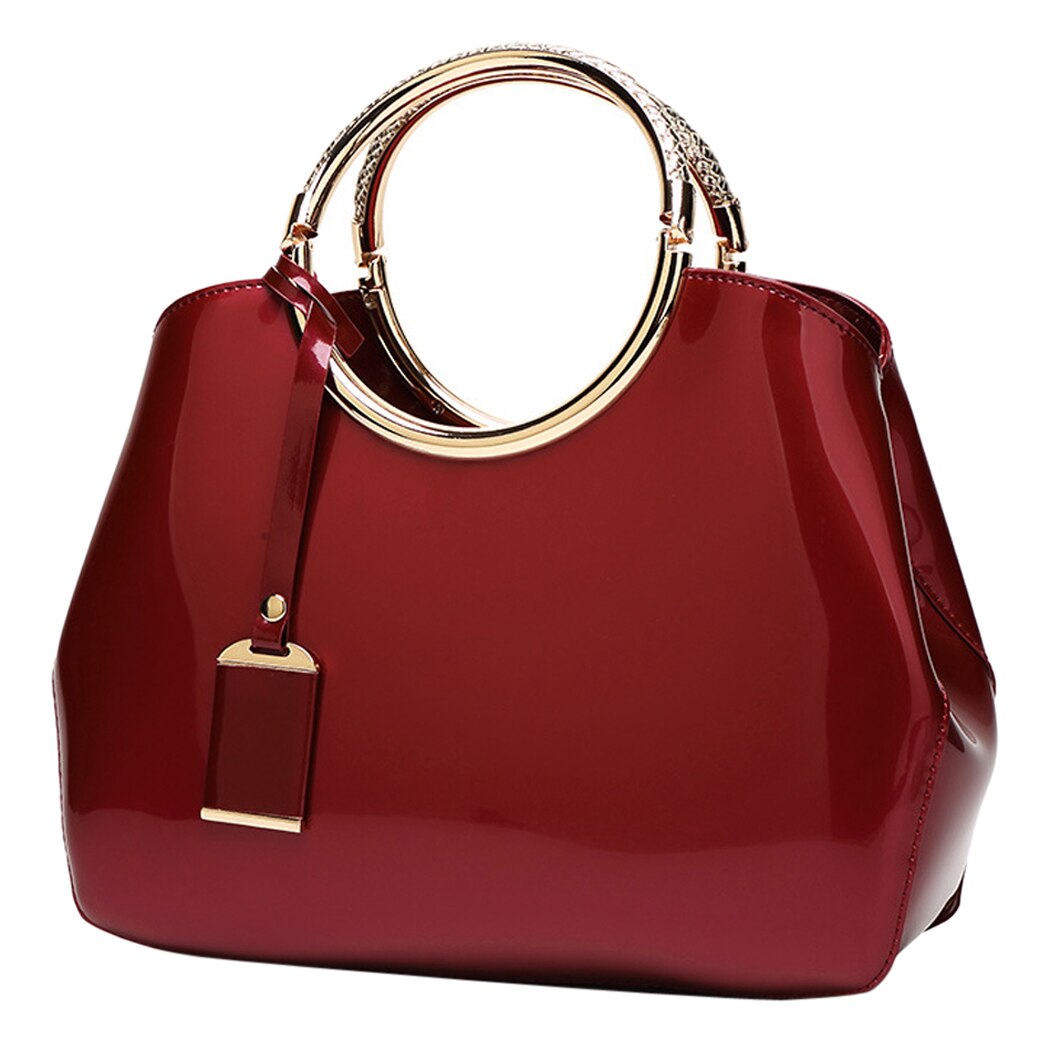 Coofit Weibliche Elegante Ring Handtasche Großzügige Goldene Griff Hülse Tasche Womens Feste PU Schulter Taschen Abend Taschen Für Dame: Wein rot