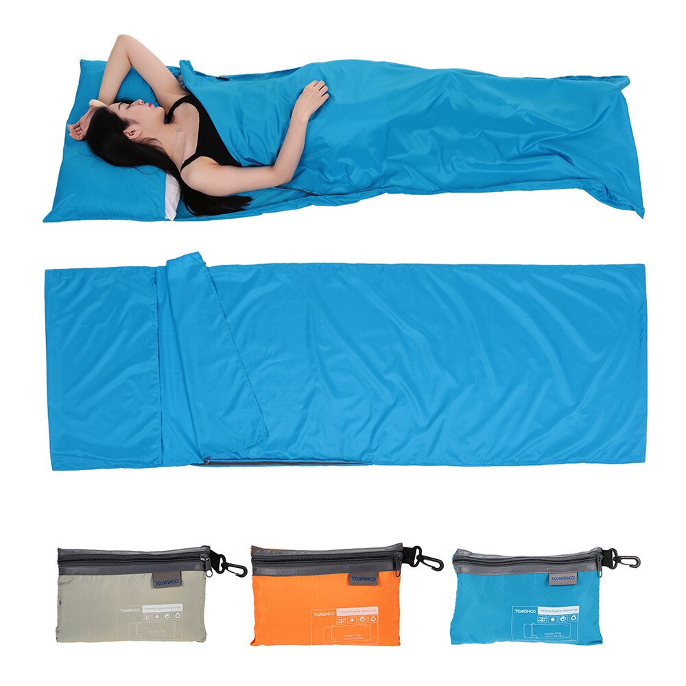 TOMSHOO-saco de dormir para viaje al aire libre, forro de 70x210CM, para acampar, senderismo, saludable, con funda de almohada, portátil, ligero, viaje de negocios