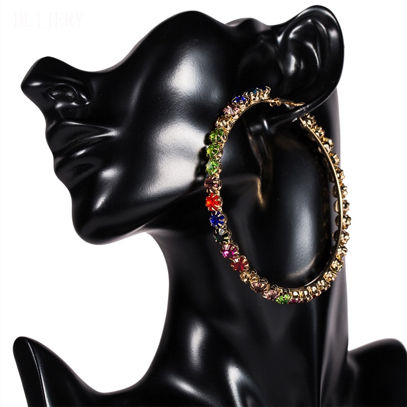 Blijery Prachtige Multicolor Strass Grote Hoepel Oorbellen Voor Vrouwen Mode-sieraden Trendy Crystal Celebrity Verklaring Oorbellen