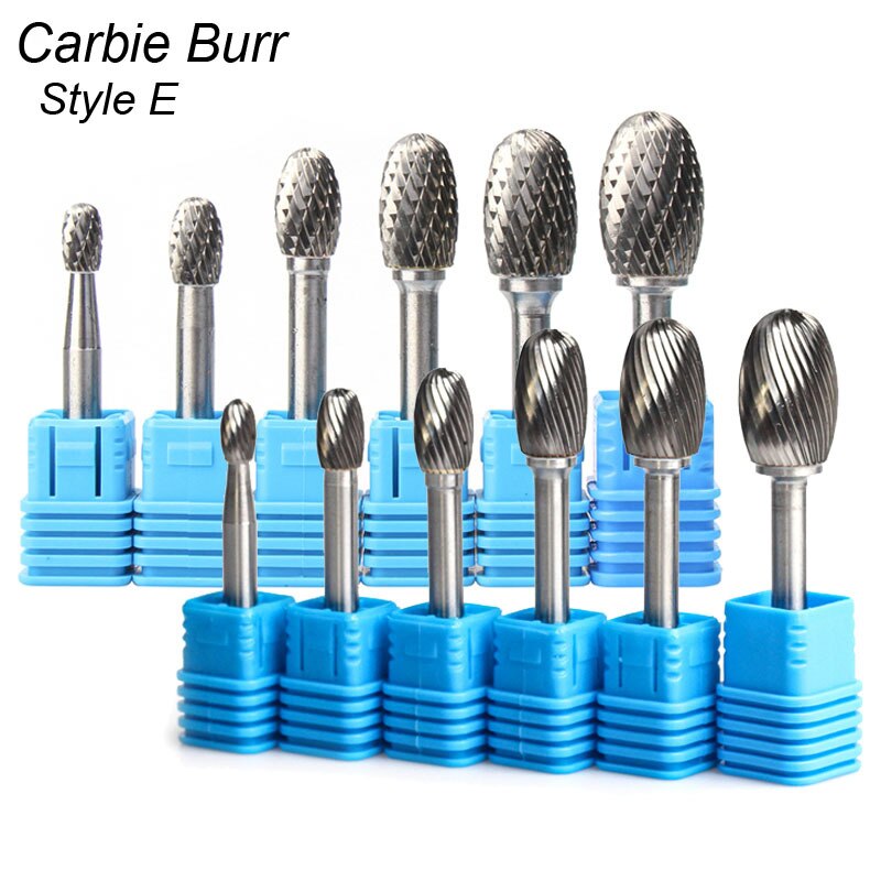 Oval Shape E 6mm 1/4 Shank Mould Carving Tools Tungsten Carbide Rotary File Burr Milling Cutter CNC Engraving for Metal Steel
