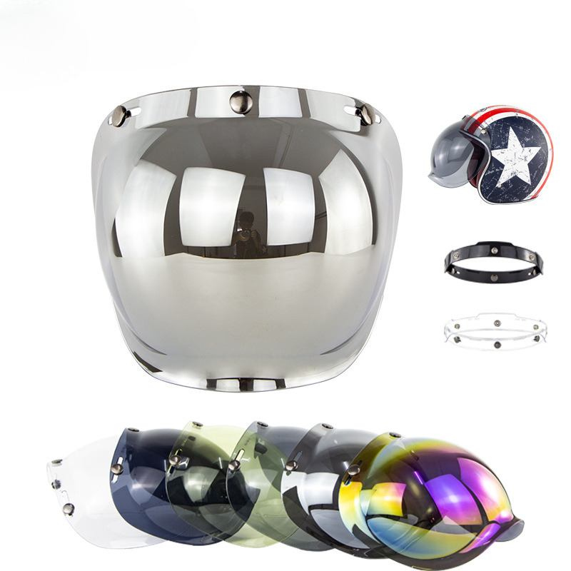 Motorhelm Retro Helm Halve Helm Bubble Spiegel Drie Knop Veiligheid Winddichte Lens met Beugel Set Visera Accessoires